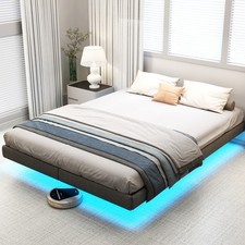 Floating Bed Full Queen King Platform Bed with Storage Headboard  LED Lights