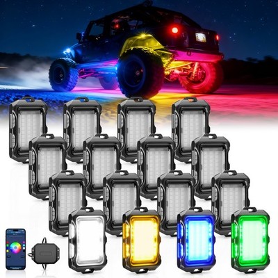 MICTUNING Q2 RGB-IC Rock Lights,8-16 Pod Chasing Ultra-Bright Underglow Neon Kit