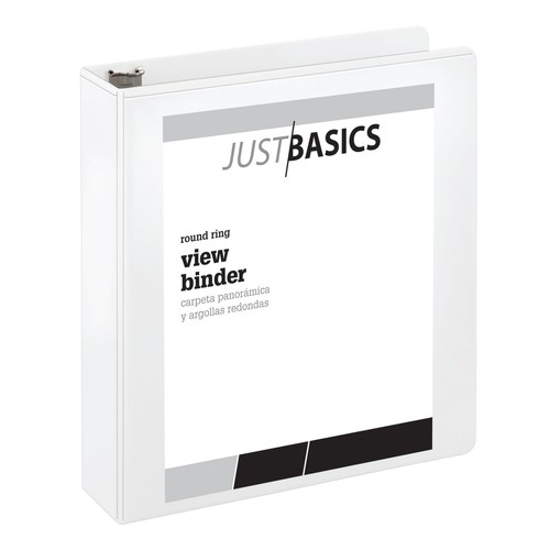 Just Basics Basic View 3-Ring Binder, 2" Round Rings, White