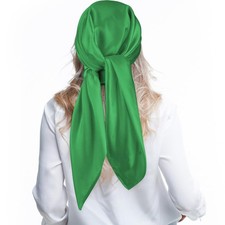 35" Large Square Satin Head Scarf, Silk Shiny Solid Color Scarves, Sleeping