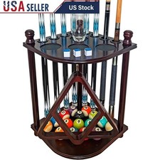 Wooden Pool Cue Rack Holder Corner Storage W/ Beverage Mat Ball Racks New