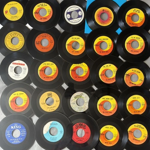 45rpm Vinyl lot huge Rock RnB Beatles Beach Boys Surf Chuck Berry 85 singles