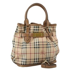 BURBERRY Nova Check Tote Bag PVC Leather 2way Beige Auth 109937