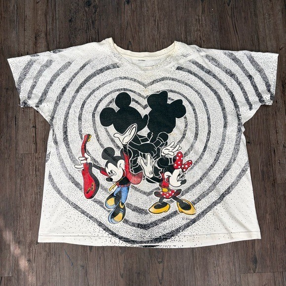 VTG 90S MICKEY UNLIMITED ALL OVER PRINT MUSIC MICKEY AND MINNIE T-SHIRT MENS 3XL