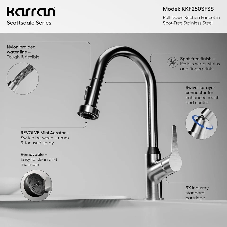 Karran USA KKF250SFSS Scottsdale 1.8 GPM 16-1/8" 1 Hole Kitchen Pull Down Faucet - Image 3 of 4