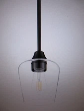 Hampton Bay Pavlen 5.5 in. 1-Light Black Mini Pendant with Clear Glass Shade