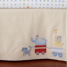 Pottery Barn Kids Circus Friends Crib Bed Skirt Organic Cotton Neutral Red Blue