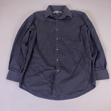 Perry Ellis Portfolio Button Down Shirt Mens L 16 32/33 Black Herringbone Stripe