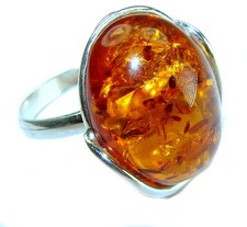 Baltic Amber Ring 925 Sterling Silver Handcrafted Adjustable size: 7 Brown