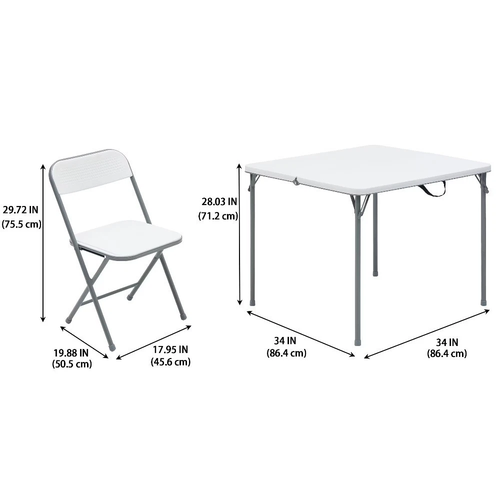34 Square Centerfold Folding Card Table with 4 Folding Chairs Set, White - thumbnail 2