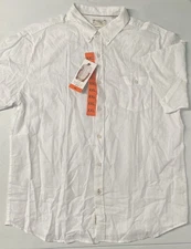 Weatherproof Vintage Men's Linen Blend Short Sleeve Woven Shirt WHITE Button XXL