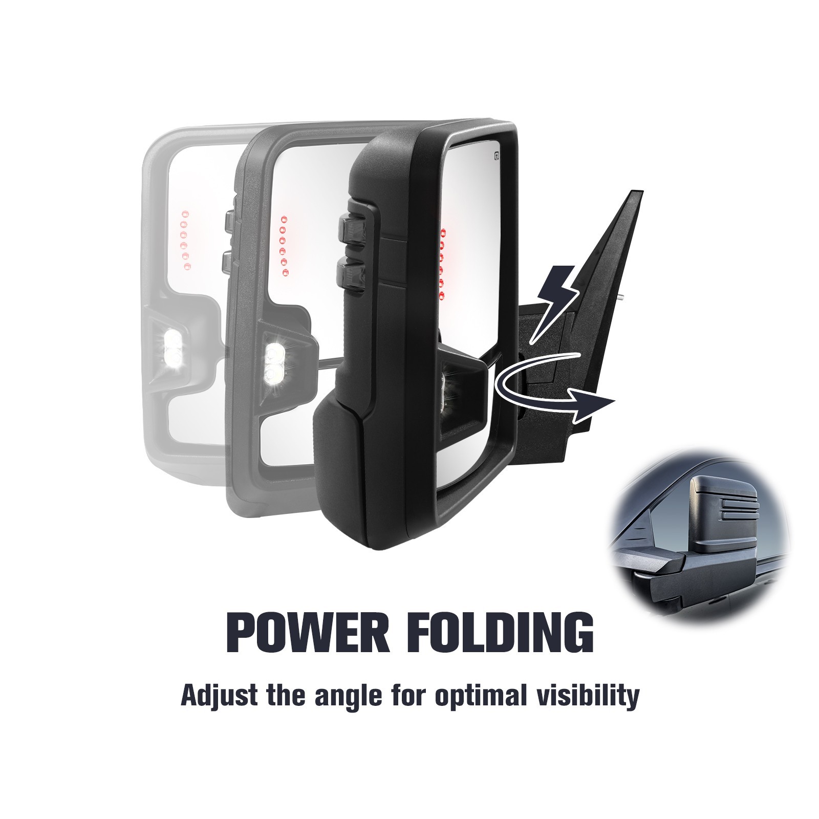 Power Folding Tow Mirror Dynamic Signal For 2007-2013 Chevy Silverado GMC Sierra