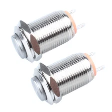 2-Pack 12mm Latching Metal Waterproof Push Button Switch Raised Head Plug-in... 