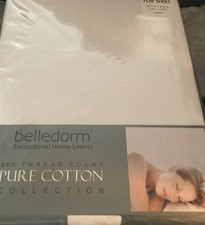 Image of New In Packet Belledorm 200 Thread Count White Super King Flat Sheet 120” X 106”