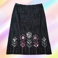 Vintage 90s Telluride Clothing Co Black Striped Floral Zebra Midi Skirt Size 4