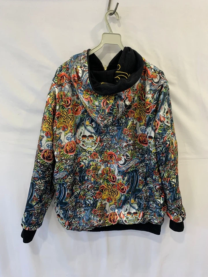 Christian Audigier Los Angeles Reversible Sudadera con Capucha Alas Corona Calavera L #115 Foto 4 de 4