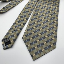 DKNY Mens 100 Silk Geometric Pattern Tie Khaki Blue