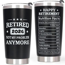 20oz Black Stainless Steel Travel Coffee Tumbler  Funny Retirement Gift