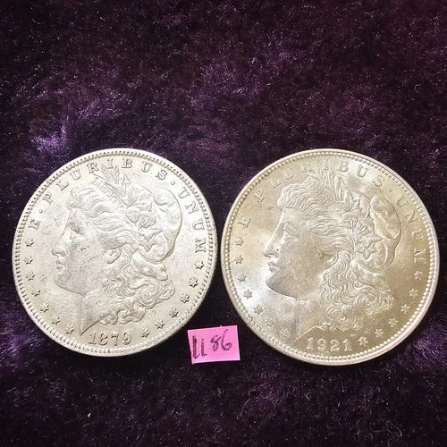 AU-BU 👀🔥1879-O & 1921 Morgan Silver Dollars Almost & Brilliant Uncirculated 86