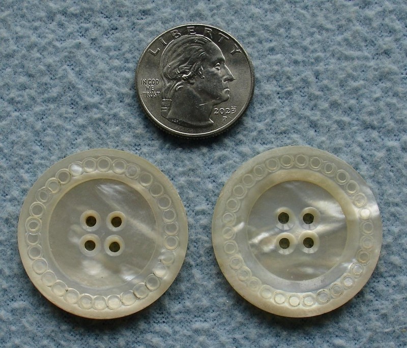 2 Vintage Creamy White CARVED MOTHER of PEARL BUTTONS Pretty 4-hole Sew Thru EUC