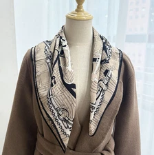 70% Cashmere 30% Silk Bandana 26'' Shawl Neckerchief Scarf chain Print wrap new