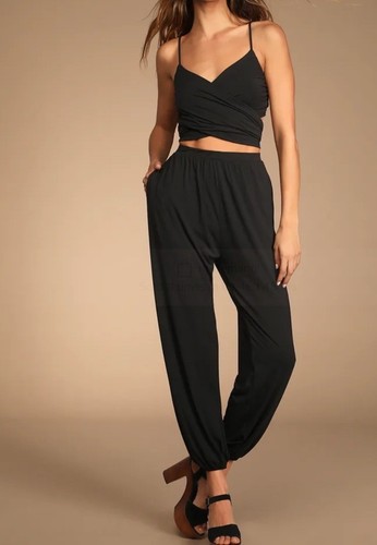 NWT Lulus Black Jogger Two-Piece Jumpsuit Small Party Vacation Resort Casual