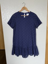 Milly Cece Eyelet Flounce Hem Mini Dress Size 6 Navy