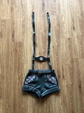 Vintage 1960s Leather LEDERHOSEN Shorts Green German Octoberfest Festival