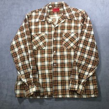 Vintage 70s Sears Kings Road Flannel Shirt Men's Large Plaid Camp Straight Hem