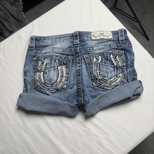Miss Me Denim Shorts Womens 28 Blue Rolled Cuff Embellished Back Pockets Casual