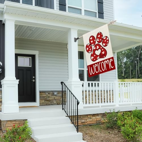 CROWNED BEAUTY Paw Print House Flag 28X40 Inches Double 28"X40" Red 28X40"