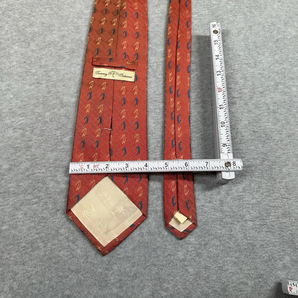 Tommy Bahama Hombres Corbata Cuello Coral Naranja Azul Golf 100% Seda Hecha en EE. UU. Foto 2 de 4