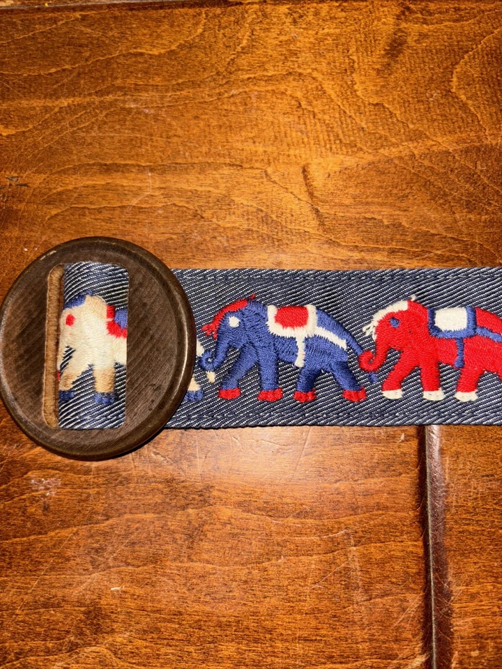 Cinturón Elefante Bordado Talla 36 Ajustable Hebilla Madera De Colección Años 70’s Foto 2 de 4