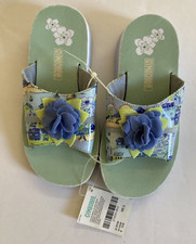 NWT Gymboree Vacation Time Sz 13 Beach Scene Blue Flower Slide Sandals
