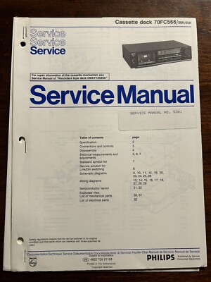 Philips 70FC566 Cassette Tape Deck Service Manual Original OEM Genuine FC566