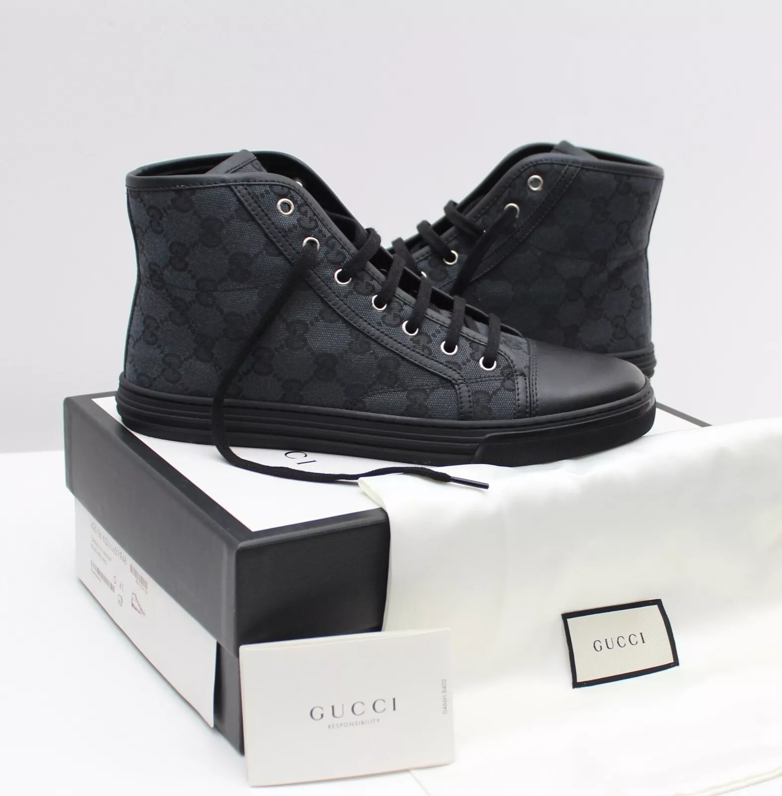 Baskets montantes homme GUCCI GG toile cuir pointure 41 UK7 US8 fabriquées en ITALIE