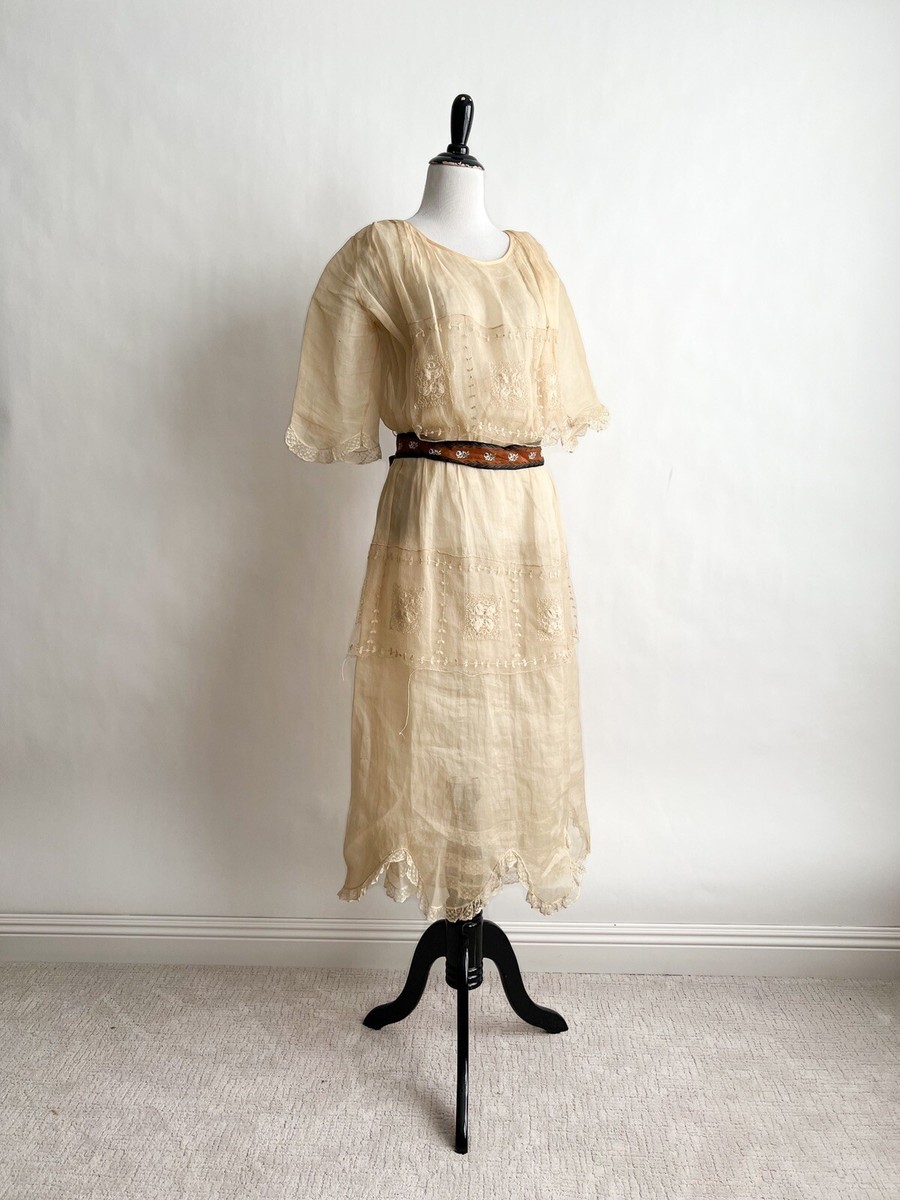 lace dress with ribbon belt Lace Trim White Dress With Ribbon Belt