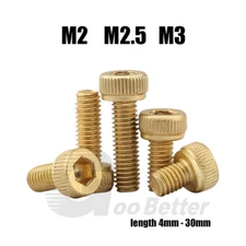 M2 M2.5 M3 Brass Socket Cap Head Screws Hex Allen Key Bolts Length 4mm to 30mm