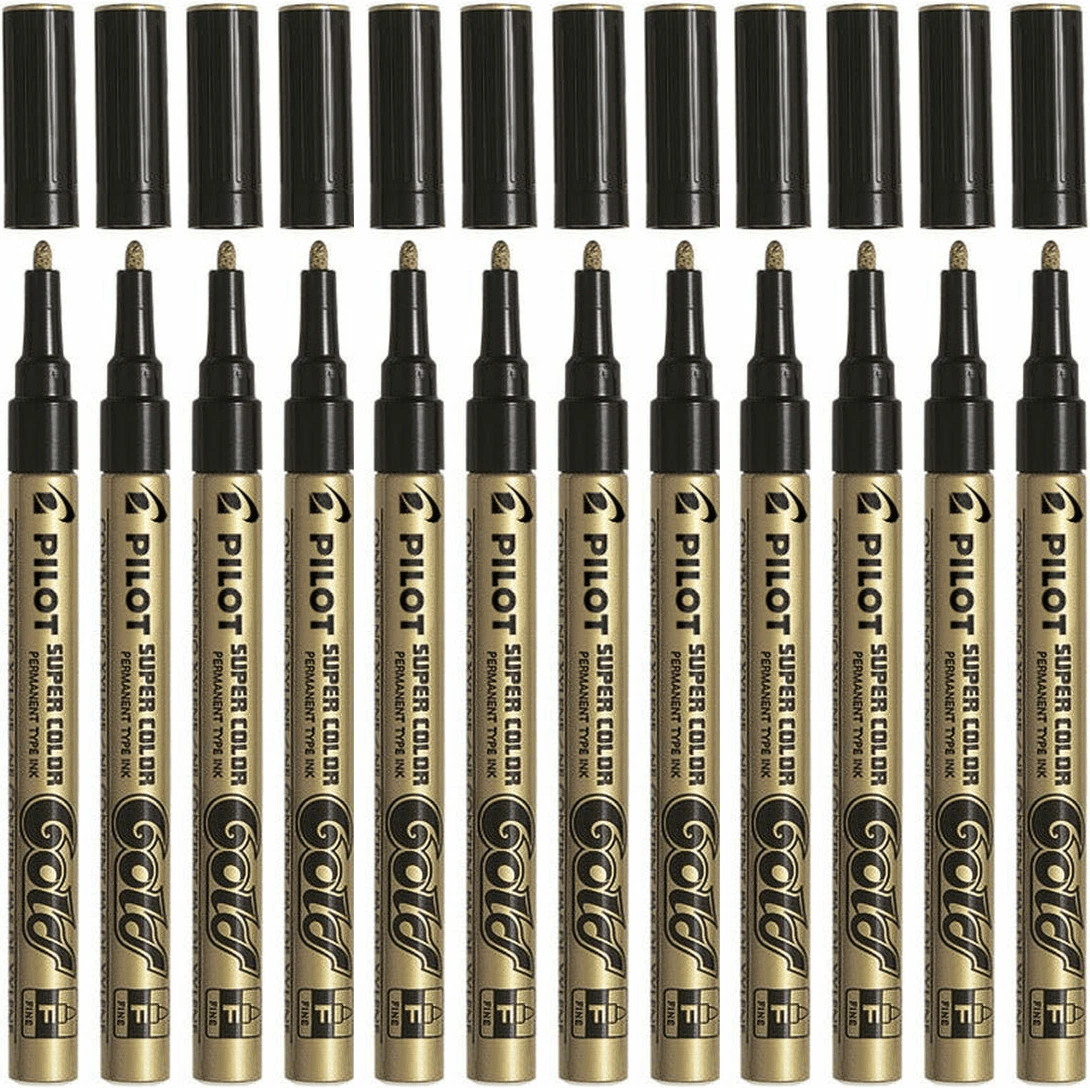 NEW 12x Pilot Permanent Marker Fine 3.0mm Nib Tip Gold Box BULK