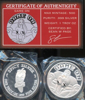 STL Mint Spicy Silver Game On 1oz .999 silver Round w/ COA LTD 500