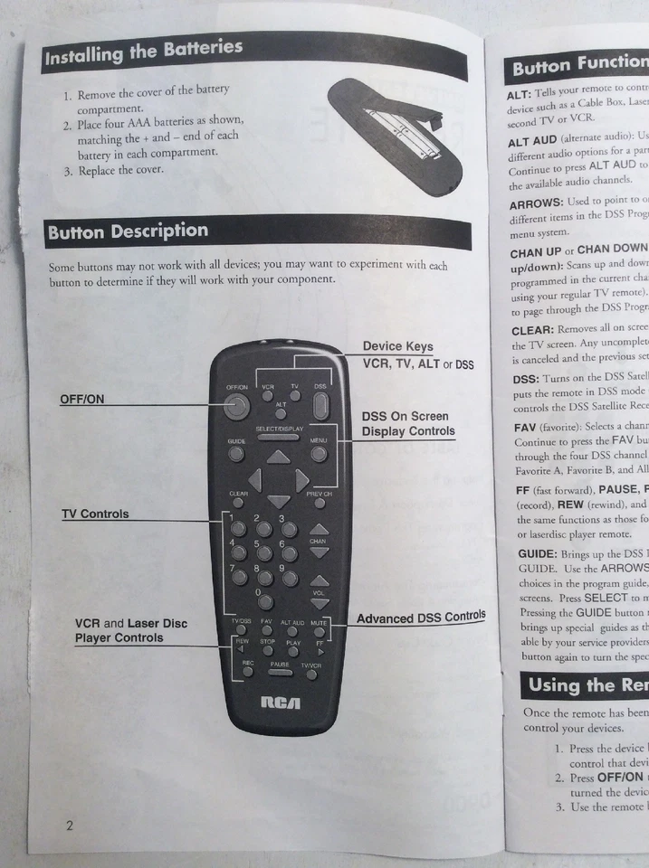 Manual For RCA DSS Universal Remote D900 OEM GnuReads - Image 3 of 4