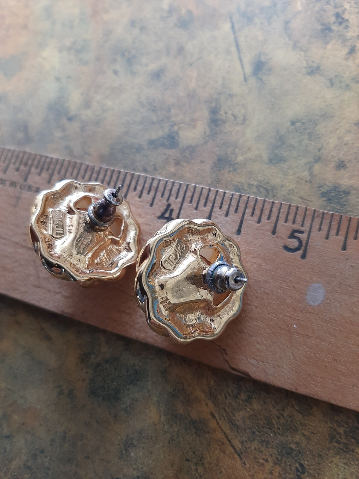 Vintage KJL Large Pearl Gold Tone Earings 1980s - image 2