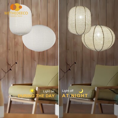 20-Inch Handmade Linen Blend Pendant Lampshade – Minimalist White Fabric Lantern For Living Room, Bedroom, Kitchen
