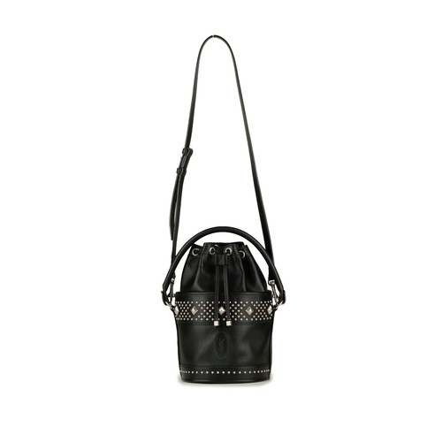 YVES SAINT LAURENT Bahia Studded Black Leather Drawstring Bucket Shoulder Bag - Picture 8 of 11