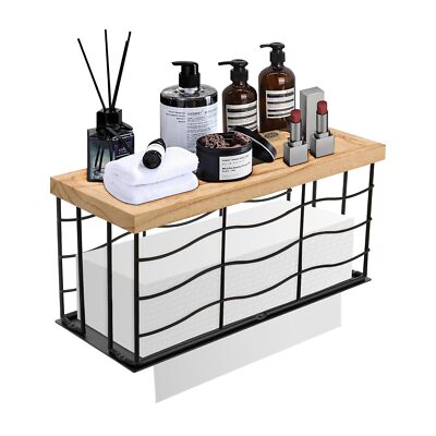 Paper Towel Dispenser, Metal Paper Towel Holder with Wood Lid