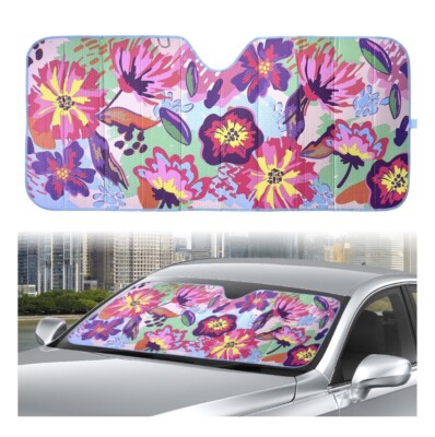 AUTO DRIVE Car Windshield Accordion Sun Shade Folding Universal Fit   Floral