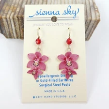 Sienna Sky Earrings UV Print Pink Orchids 14K Gold Filled Hook Handmade Unique