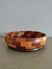 Wood Bowl HANDMADE HAND TURNED MULTI COLOR Fruit Trinket DISH 10" (E)