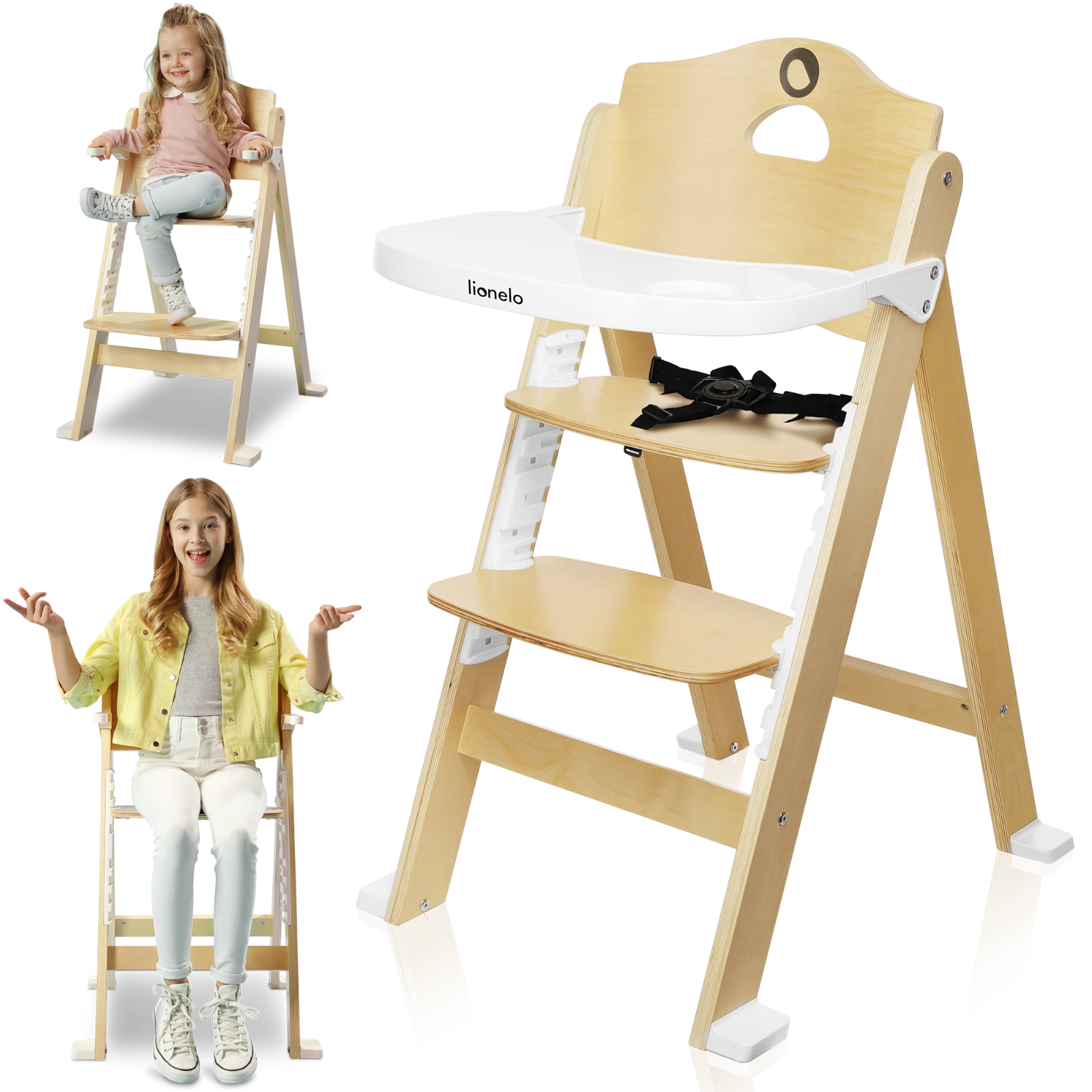 Seggiolone per bambini in legno seggiolone sedia per scale regolabile in alte...