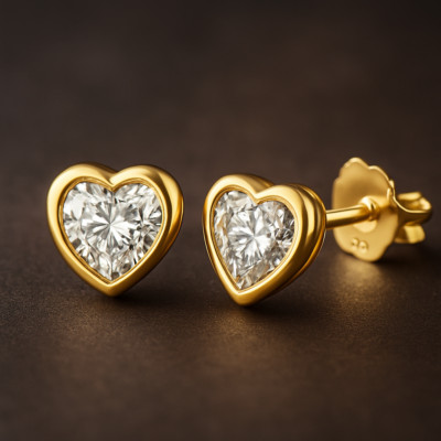 Solitär-Ohrstecker 9 kt Gelbgold & Silber Herzschliff CZ 4 mm 5 mm 7 mm